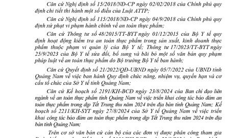 Quảng Nam: Lập đoàn kiểm tra liên ngành về an toàn thực phẩm trong dịp Tết Trung thu năm 2024