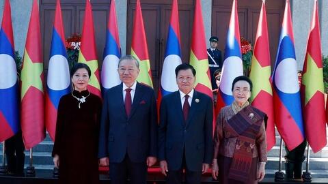 Lễ đón trọng thể Tổng Bí thư Tô Lâm tại thủ đô Viêng Chăn