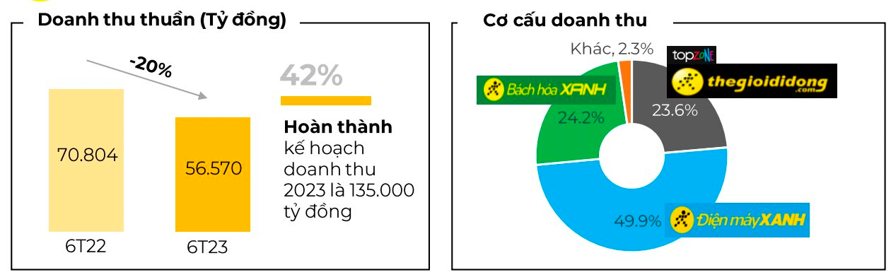 Nửa đầu năm 2023, doanh thu Thế Giới Di Động giảm 20% so với cùng kỳ, tiền từ bán thịt, cá, rau… nhiều hơn bán điện thoại, máy tính - Ảnh 3.