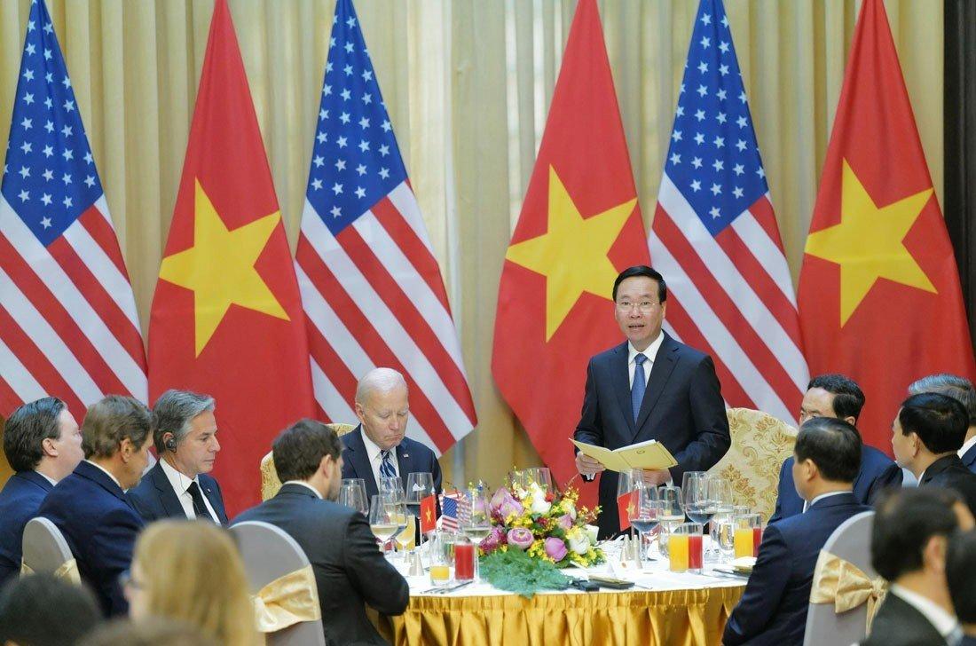 Chủ tịch nước Võ Văn Thưởng chủ trì lễ chiêu đãi Tổng thống Joe Biden và đoàn cấp cao Mỹ. Ảnh: Hải Nguyễn