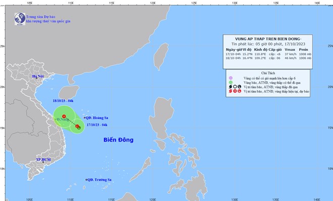 Vùng áp thấp sắp mạnh lên, hướng vào vùng biển ngoài khơi Trung Bộ