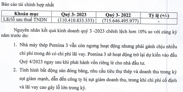 Thép Pomina lỗ ròng 647 tỷ đồng sau ba quý đầu năm, vay nợ tài chính chiếm hơn nửa nguồn vốn - Ảnh 1.