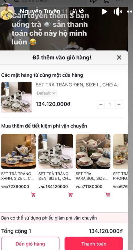 Chủ công Bích Tuyền vào xem kênh Tiktok bán đồ có giá trị lên đến hàng trăm triệu đồng. Ảnh chụp màn hình