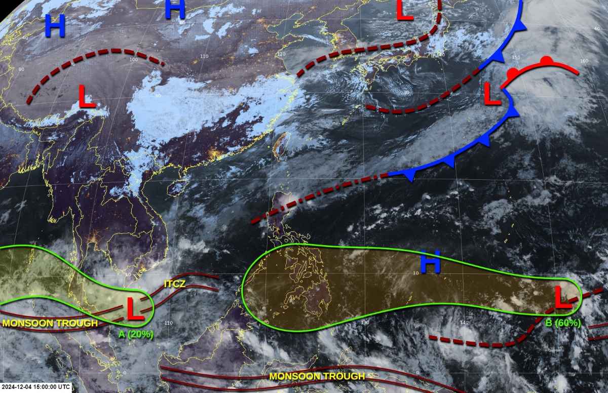 Hai vùng áp thấp A và B được JTWC theo dõi ngày 5.12.2024. Ảnh: JTWC