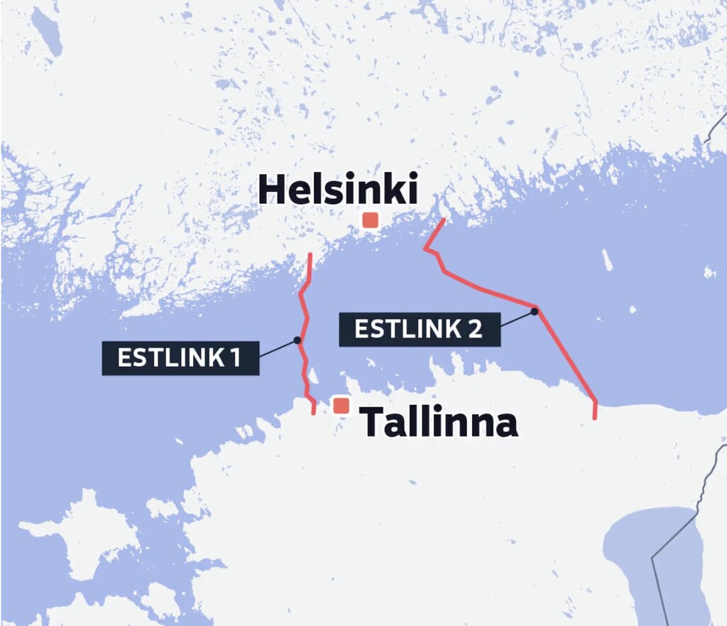 Vị trí đường dây cáp diện gặp sự cố ở Biển Baltic. Đây là sự cố mới nhất sau vụ đứt cáp gần Nord Stream vào tháng trước. Ảnh: YLE