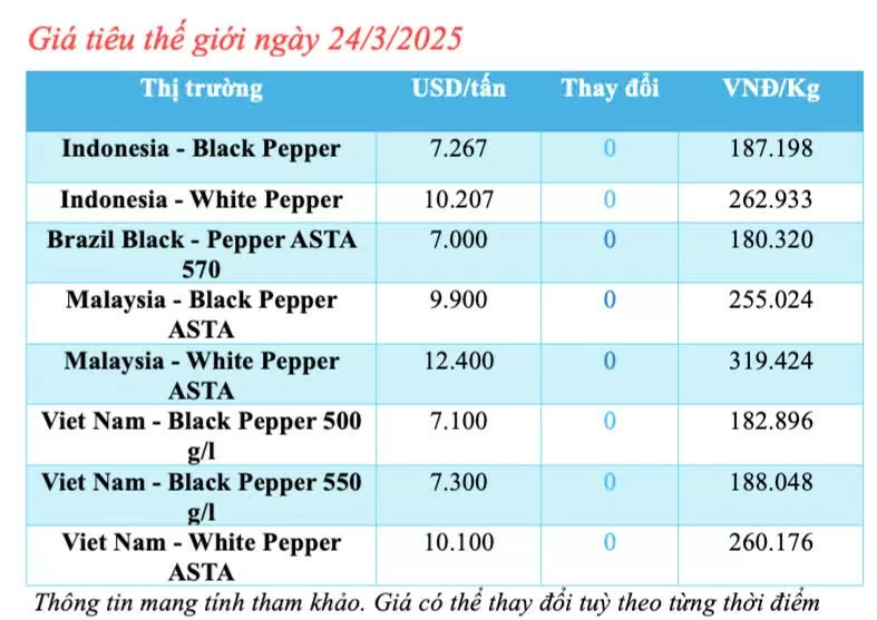 Giá tiêu hôm nay 24/3/2025 trong nước Giá tiêu hôm nay 24/3/2025 trong nước