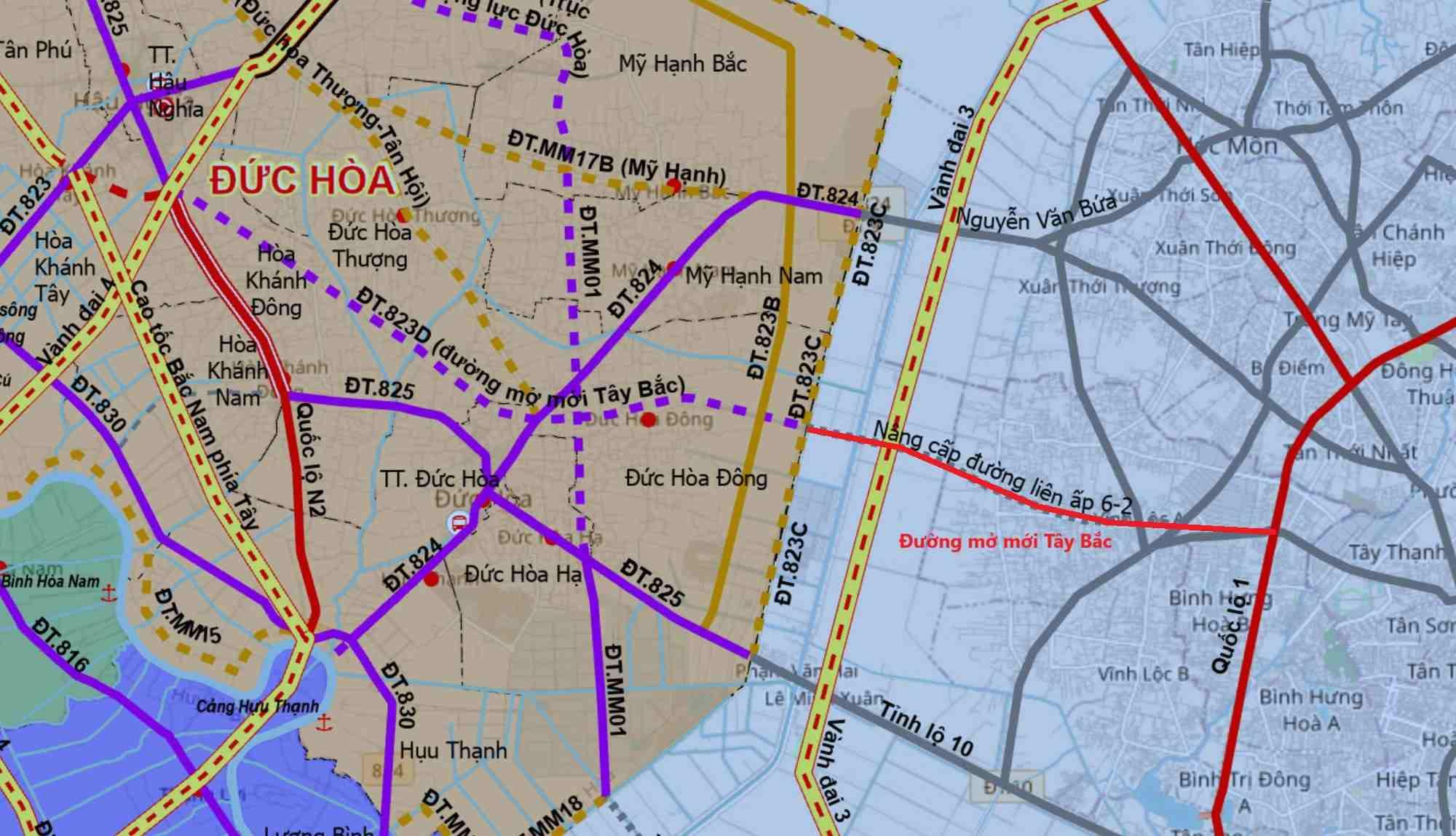 Hướng tuyến đường mở mới Tây Bắc đoạn qua TPHCM. Ảnh: Sở Giao thông Công chánh TPHCM