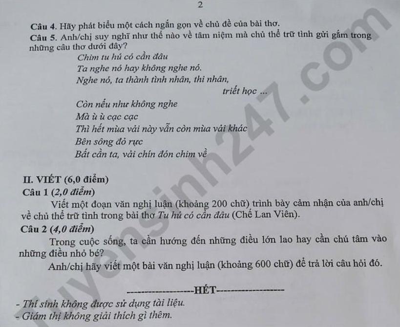 Đề thi thử môn Văn tốt nghiệp THPT 2025 - Sở GDĐT Cao Bằng. Ảnh: Tuyensinh247