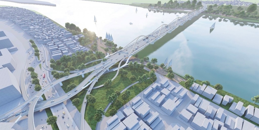 Phối cảnh phương án thiết kế kiến trúc cầu Trần Hưng Đạo Phối cảnh phương án thiết kế kiến trúc cầu Trần Hưng Đạo