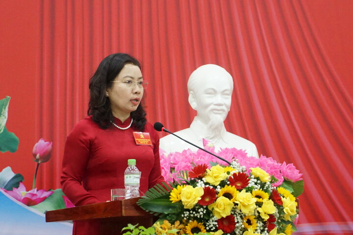 Bí thư Đảng ủy, Giám đốc Sở Công Thương thành phố Đà Nẵng Lê Thị Kim Phương phát biểu tại Đại hội. Ảnh: Vũ Lê