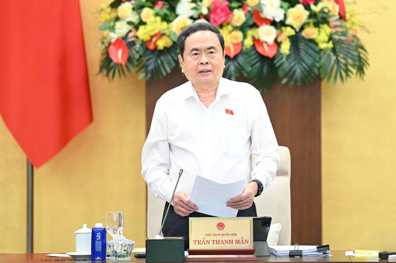 Chủ tịch Quốc hội Trần Thanh Mẫn phát biểu bế mạc Phiên họp 49. Ảnh: VPQH