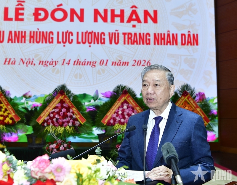 Tổng Bí thư Tô Lâm phát biểu tại buổi lễ. Ảnh: QĐND