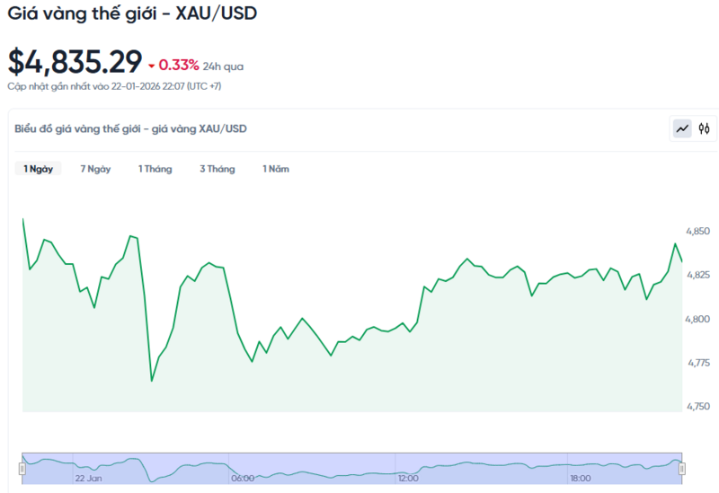 Diễn biến giá vàng thế giới trong 24h qua.