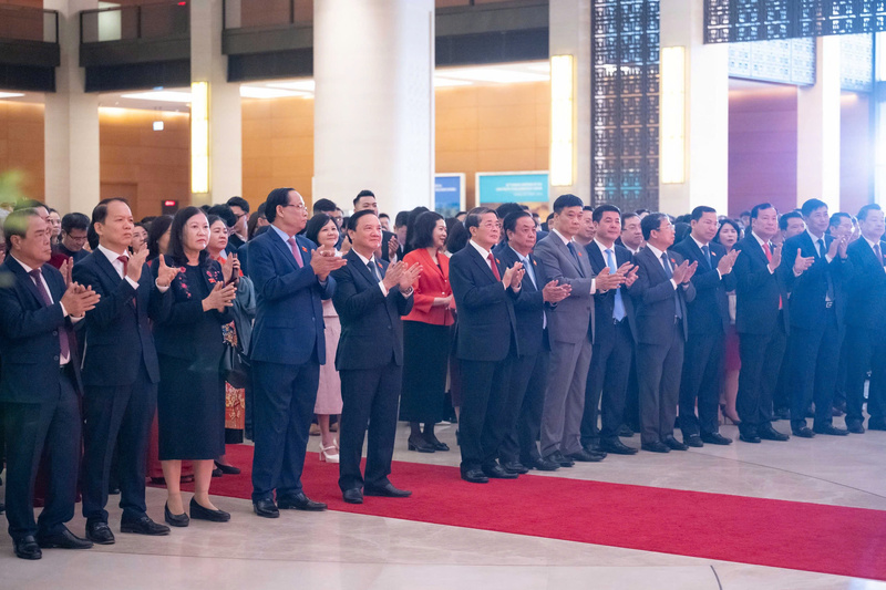 Lãnh đạo Quốc hội và các đại biểu tham dự buổi gặp mặt đầu Xuân. Ảnh: VPQH