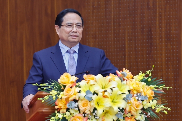 Thủ tướng khẳng định, Đảng, Nhà nước, Chính phủ xác định khoa học, công nghệ và đổi mới sáng tạo là động lực chính, là nguồn lực, là lực lượng sản xuất trực tiếp để thúc đẩy phát triển nhanh, bền vững đất nước - Ảnh: VGP/Nhật Bắc