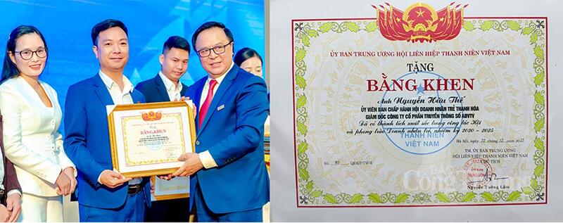 Bằng những hành động thiết thực và cố gắng của bản thân, vừa qua, Uỷ ban Trung ương Hội Liên hiệp Thanh niên Việt Nam trao tặng bằng khen vì đã những thành tích xuất sắc trong công tác hội và phong trào doanh nhân trẻ nhiệm kỳ 2020 - 2025. Ảnh: Ngô Nhung