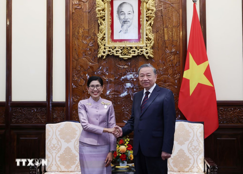 Tổng Bí thư, Chủ tịch nước Tô Lâm tiếp Đại sứ Vương quốc Thái Lan Urawadee Sriphiromya tới trình Quốc thư, nhận nhiệm vụ tại Việt Nam. Ảnh: Lâm Khánh