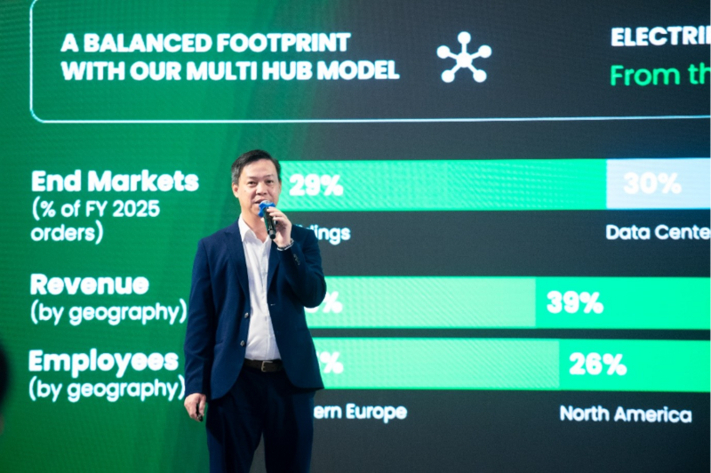 Ông Thái Hoàng Quỳnh -  Phó Tổng Giám đốc Khối Hệ thống Năng lượng, Schneider Electric Việt Nam và Campuchia chia sẻ tại hội thảo. Ảnh: Việt Hà