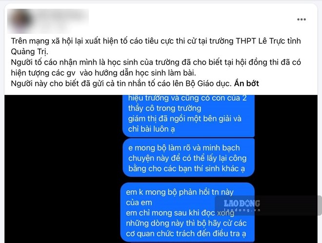 Kiểm tra thông tin phản ánh tiêu cực tại điểm thi ở Quảng Trị