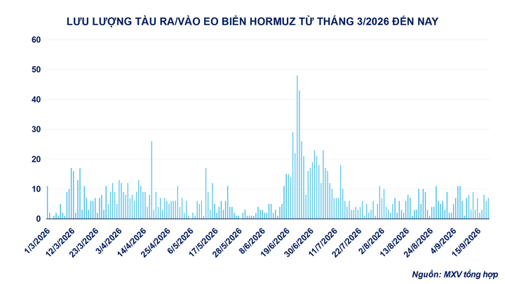 Lưu lượng tàu qua eo biển Hormuz.